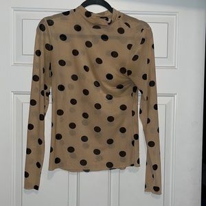 Long sleeve nude and black polka dot mesh shirt